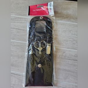 3 Piece Manicure Set Travel‎ Home with Pouch and Mirror